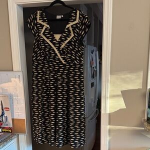 eShakti Black and Cream Motorcar Patterned Midi Dress
